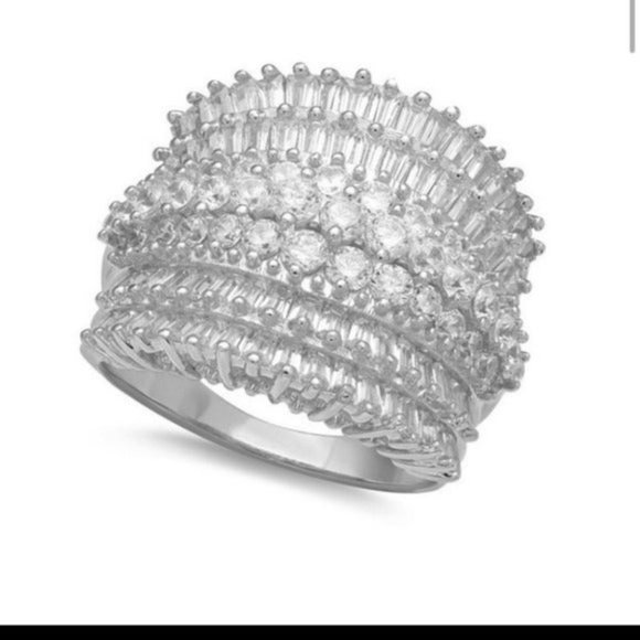 ***SILVER ROUND DIAMOND PAVE WIDE BAND Ring - Picture 2 of 4